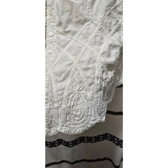 Soft Surroundings beautiful embroidered white V-neck button down shirt large - Picture 7 of 14